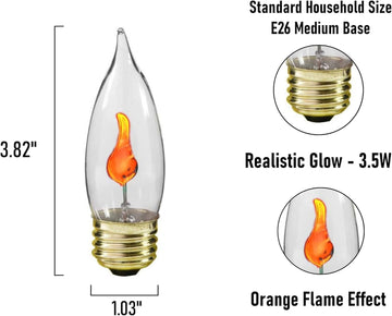 10J Flicker Flame Light Bulb -Flame Shaped, E26 Standard Base, Flickering Orange Glow - Box of 5 Bulbs