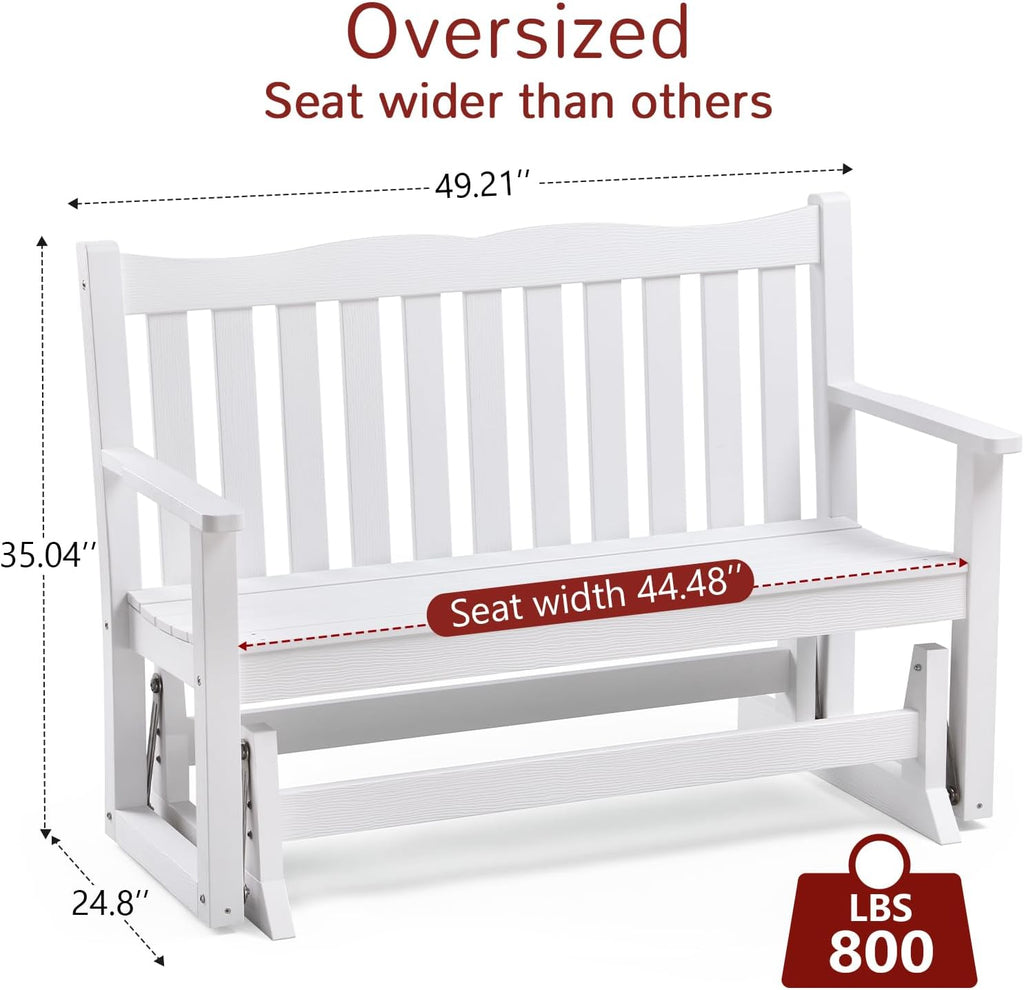 2 Person Outdoor Glider Bench, All-Weather Patio Glider with 800 lbs Weight Capacity, Never Fade or Rot Heavy Duty