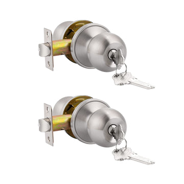 2 Pack Keyed Alike Door Knobs Combo Pack, Brushed Nickel Ball Entry Door Knobs Entrance Lockset, Interior Exterior