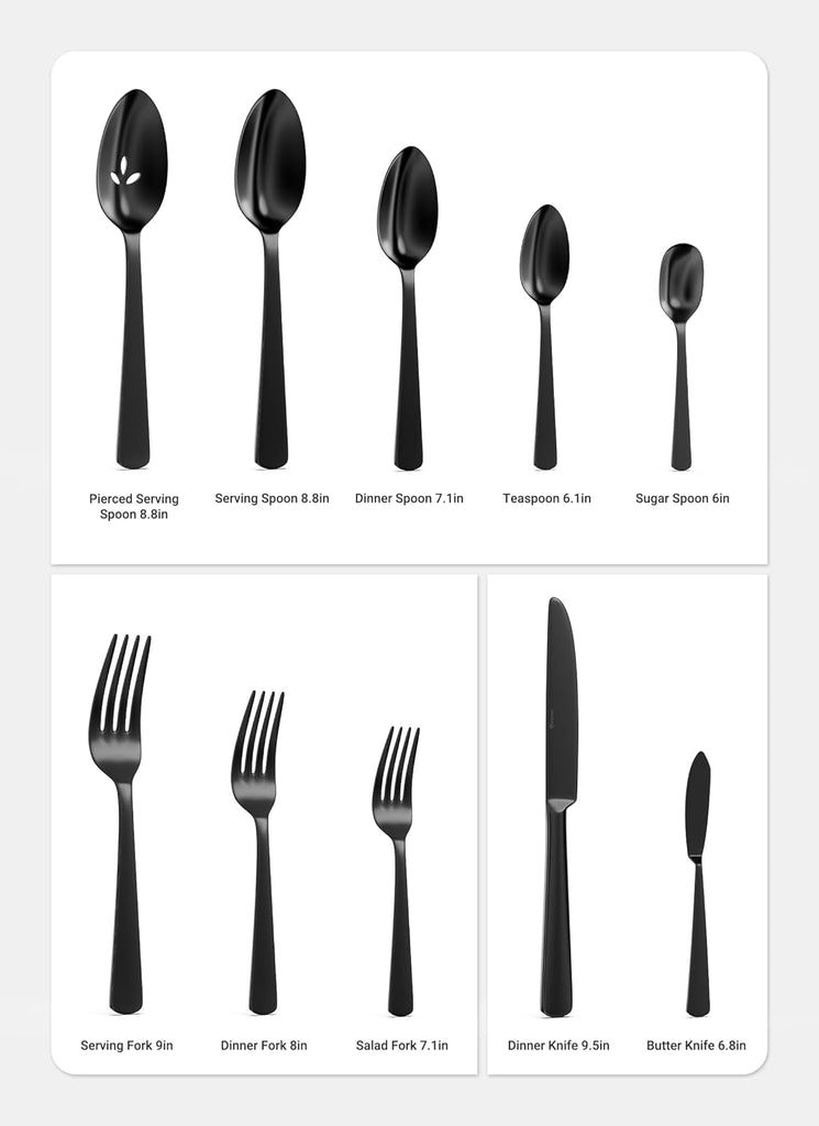 Black Silverware Set, 45-Piece Flatware Set Service for 8, Durable Stainless Steel