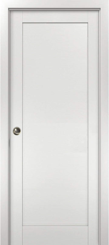 Modern Pocket Door 32 x 84 with Frames | Quadro 4111 White Ash | Kit Trims Rail Hardware | Solid MDF