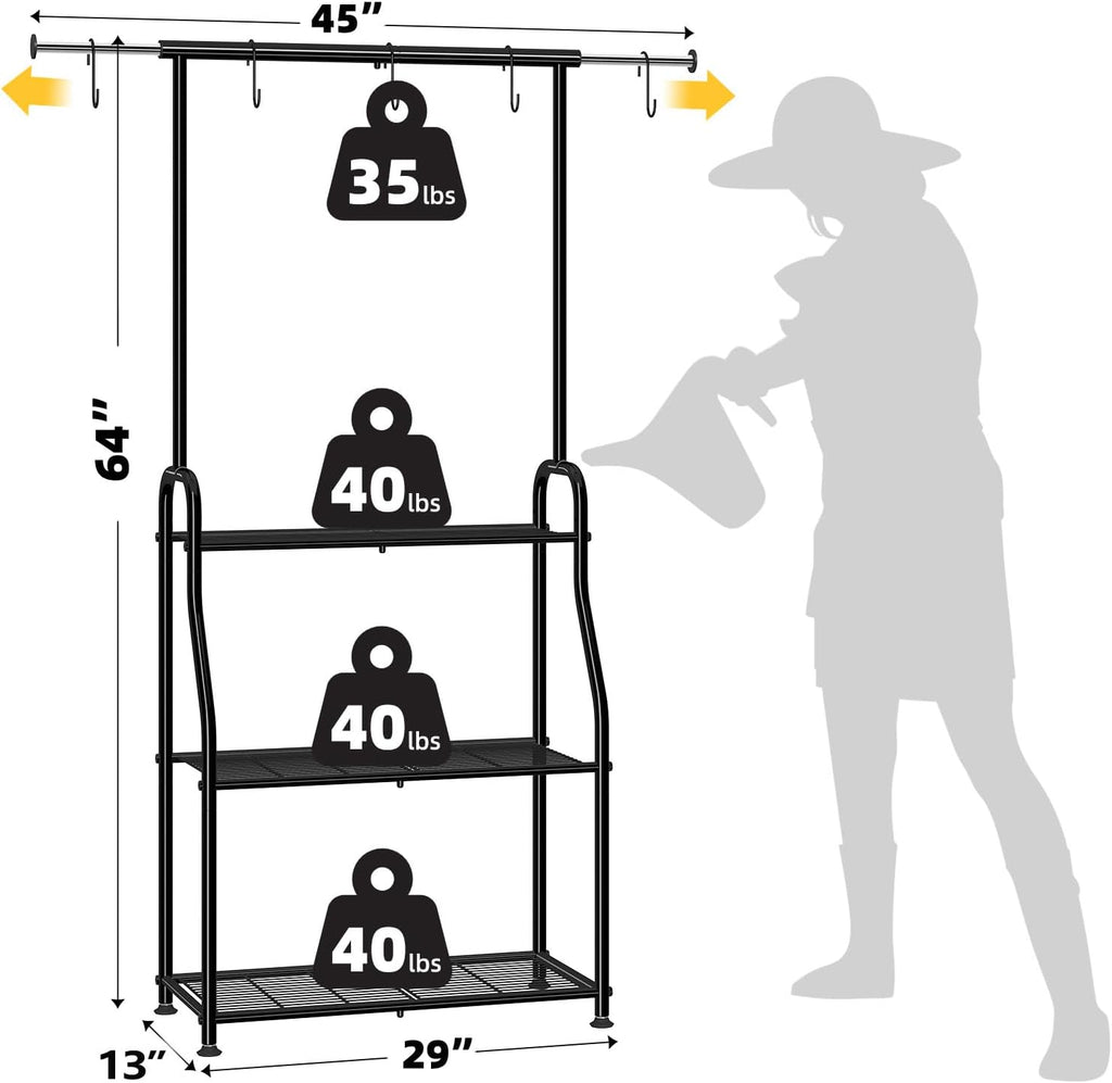 Plant Stand Indoor Outdoor, Heavy Duty Metal 3 Tiered Hanging Plant Shelf for Multiple Flower Planter Holder Tall