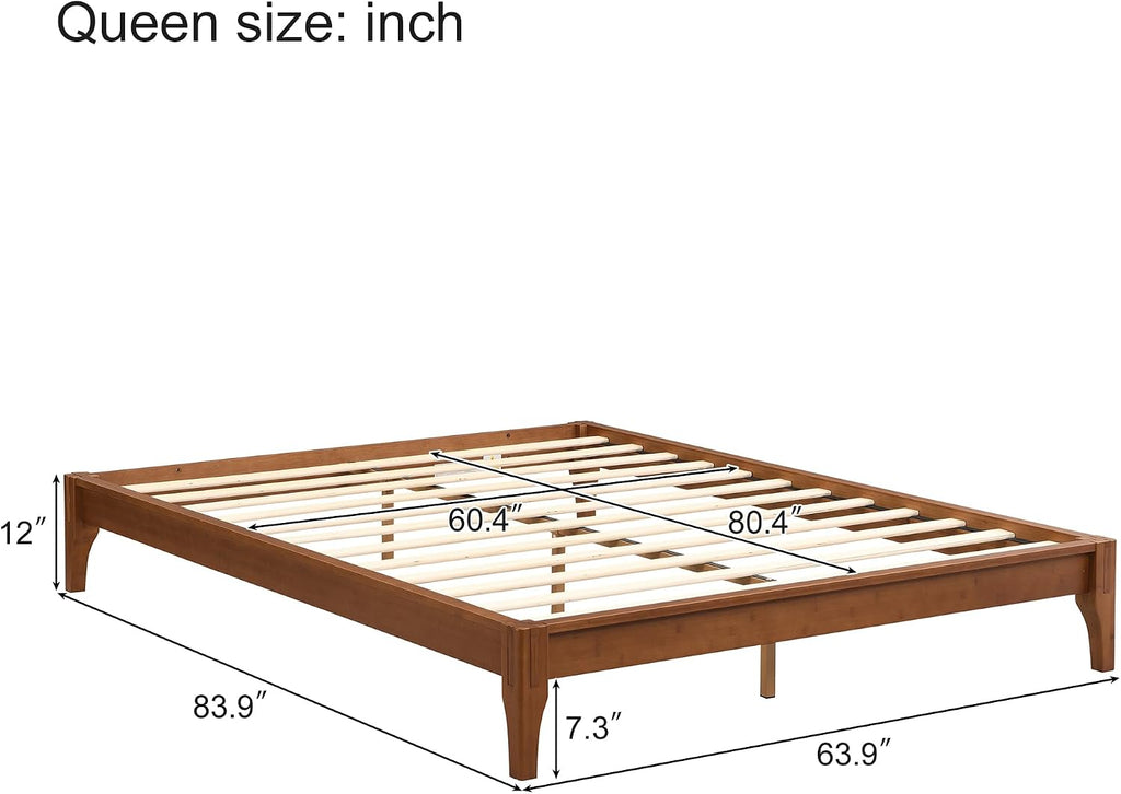 Modern Bamboo Japanese Joinery Queen Bed Frame, Tools Free, Brown