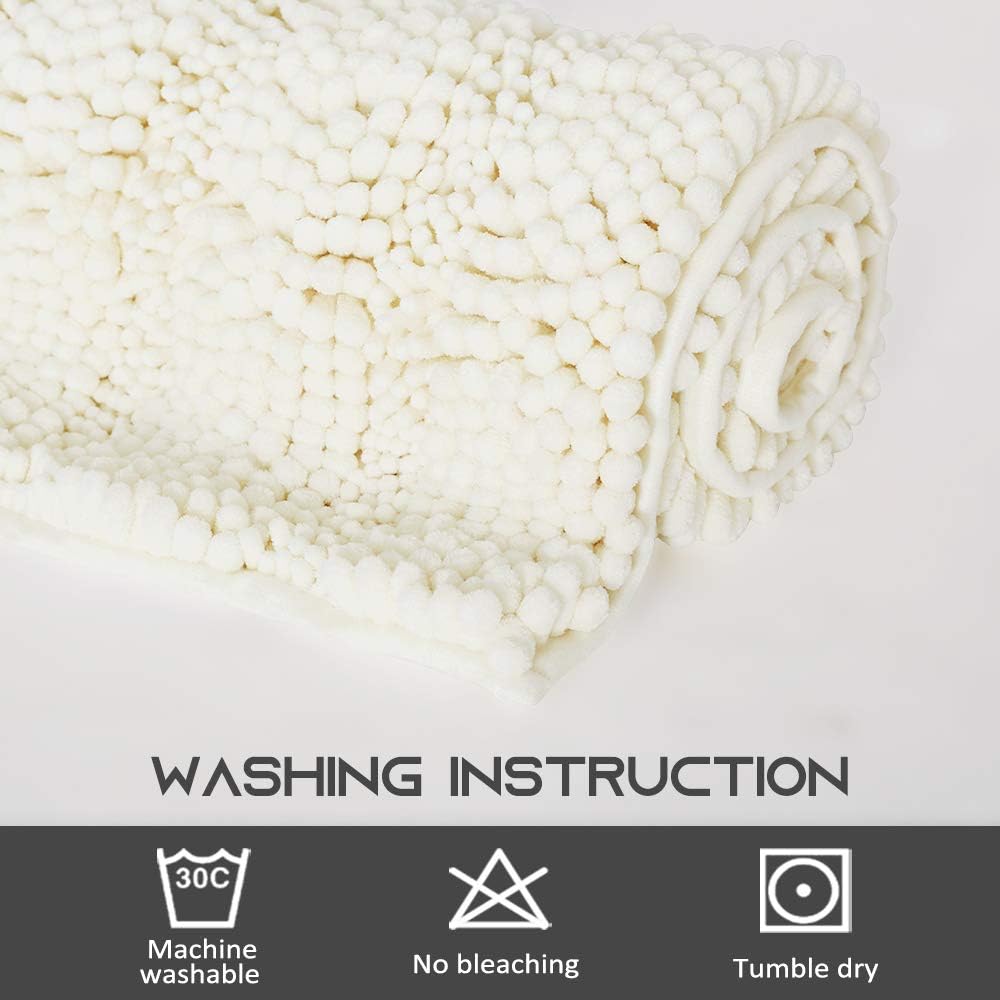 Super Thick Soft Striped Shaggy Chenille Bath Mats, Machine Washable Indoor Outdoor Durable Chenille Doormat, Dry