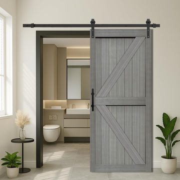 36in x 84in MDF Elephant Gray Barn Door with 6.6FT Sliding Hardware Kit, Solid Barn Door Slab Covere