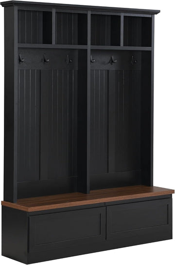 55.9" W Hall Tree with Bench and Shoe Storage,Shoe and Coat Rack with Drawer and Hooks,Farmhouse Furniture