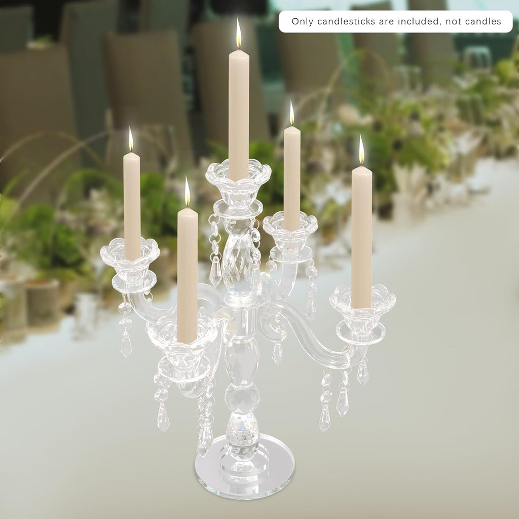 5 Arm Crystal Candle Holder Modern Clear Candlestick Holders Vintage Candelabra Centerpieces for Tables Candle
