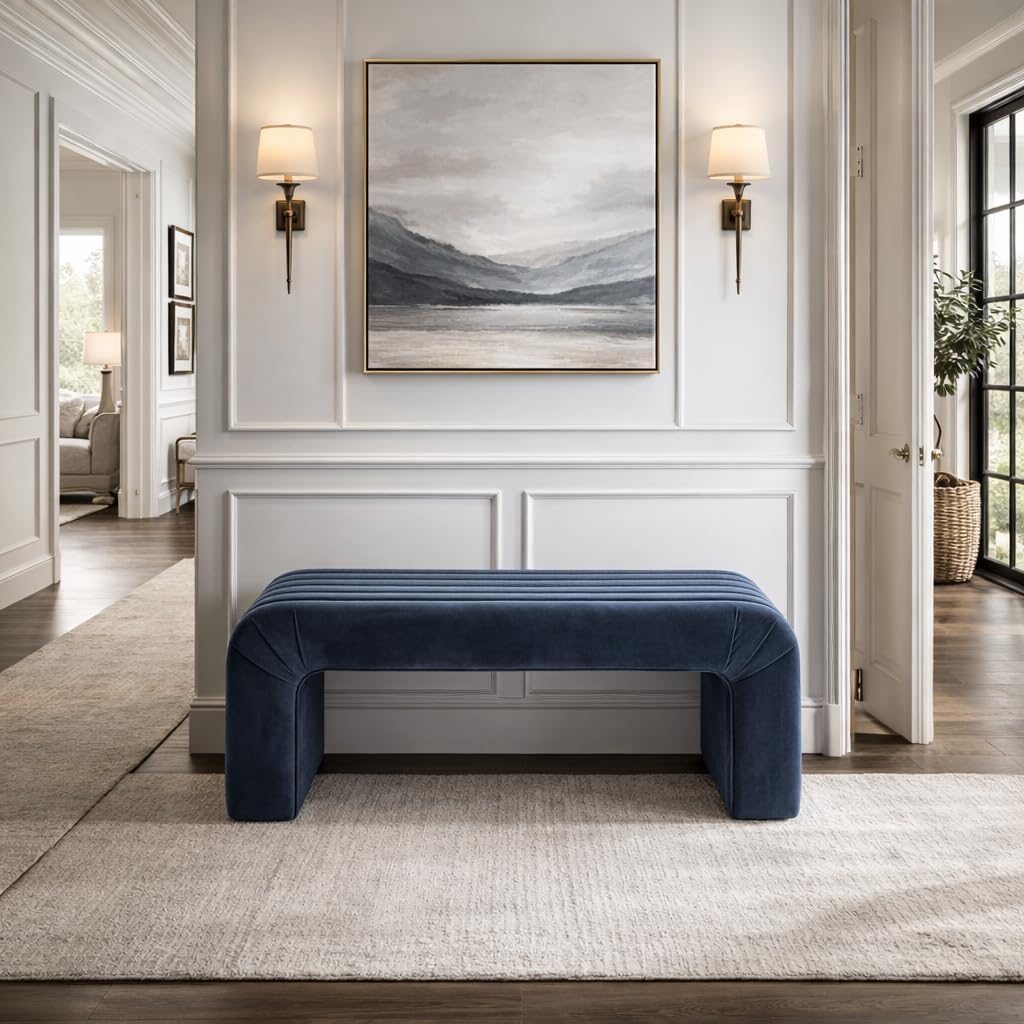 48" Arch Channel Bench - Blue Velvet