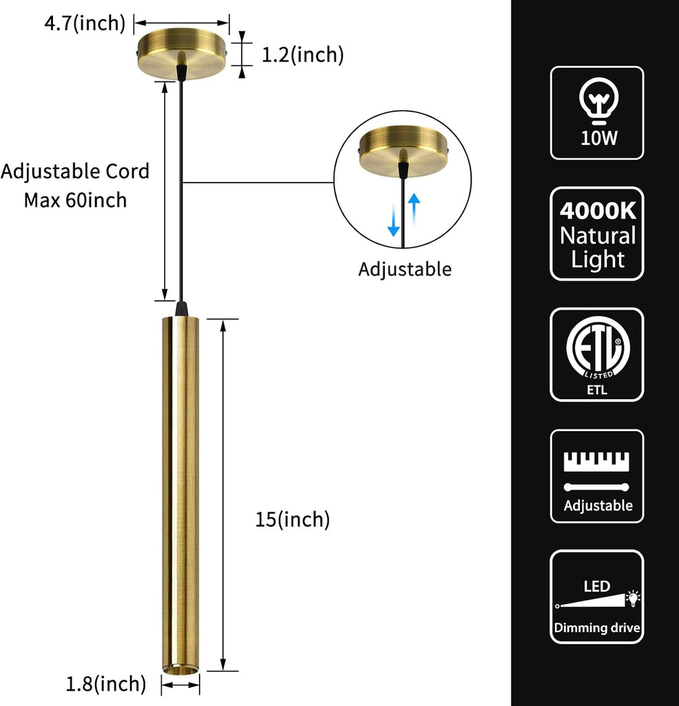 Modern Pendant Lights 4000K Bronze LED Dimmable Pendant Light Fixtures Pendant Lighting for Kitchen
