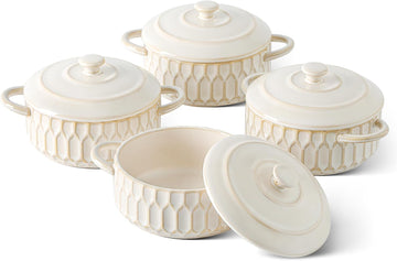 Mini Cocotte Set of 4, 14 oz Ceramic Casserole Dishes with Lids | Individual Dishes for Mini Sourdough, French Onion