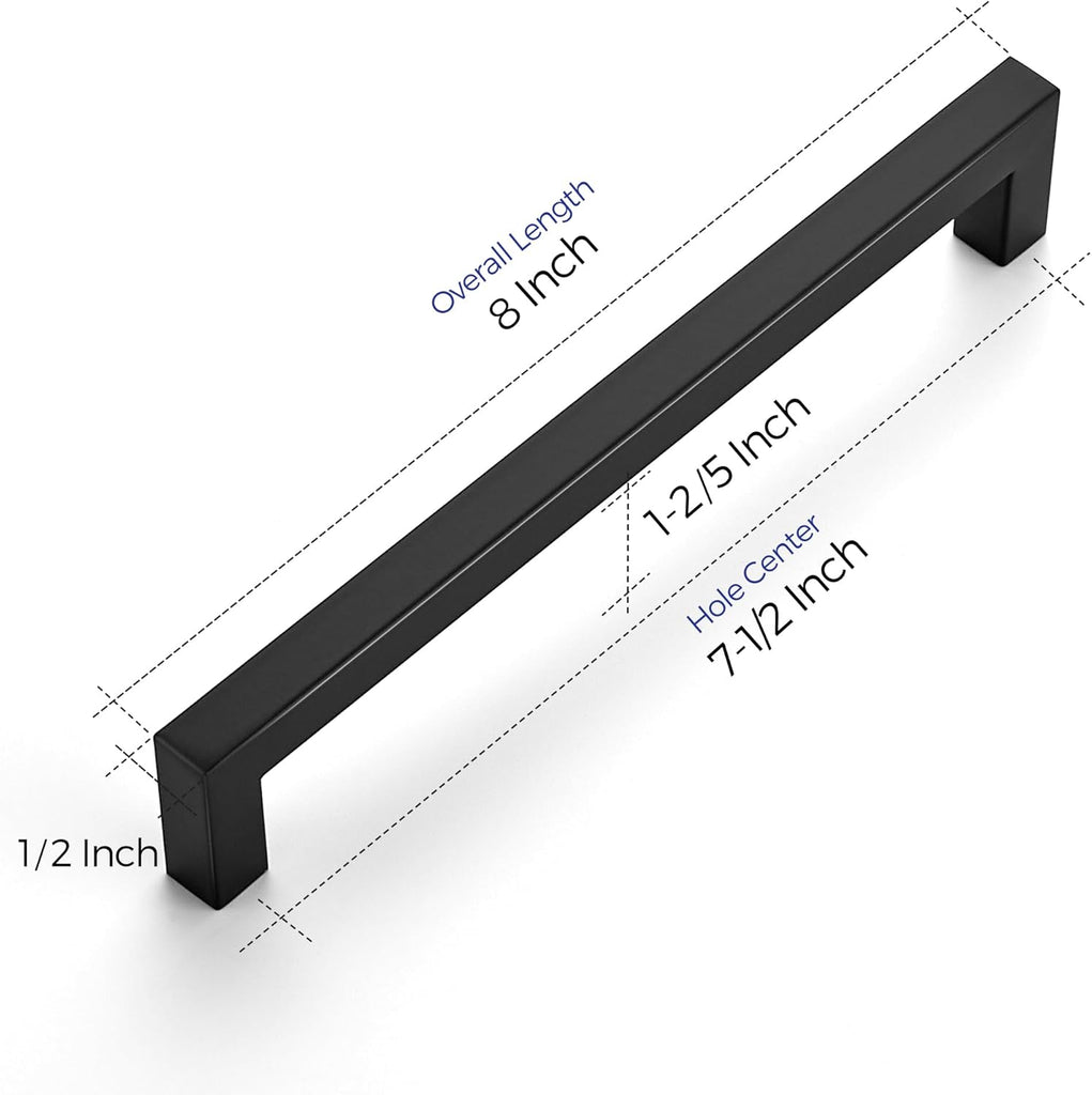 30 Pack 7-1/2 Inch Kitchen Square Cabinet Handles Matte Black Cabinet Pulls Black Drawer Pulls Kitchen Cabinet Hardware