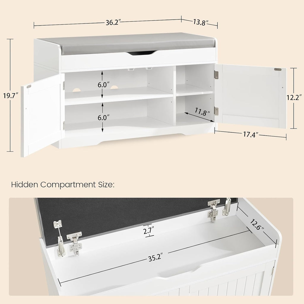 2-Tier Storage Bench, Shoe Bench with Adjustable Shelf & Lift Top Storage, Entryway Bench with Cushioned Seat,13.8"D