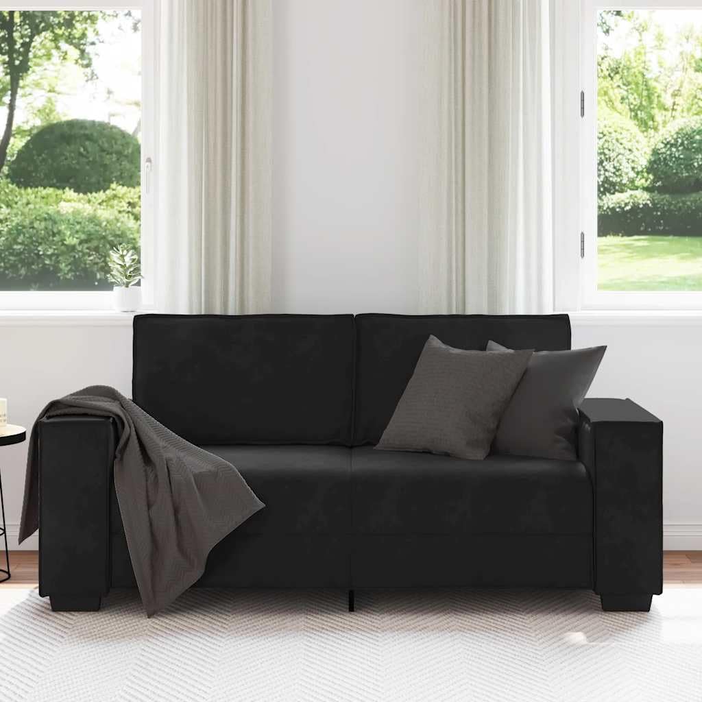 Black Velvet 2-Seater Sofa 55.1" with Wide Armrests, Upholstered Couch Office