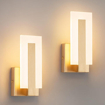 Modern Wall Sconces Set of 2, 3000K Warm White Wall Sconce, Acrylic Gold Wall Lamp, Hardwired Wall Mount Lighting