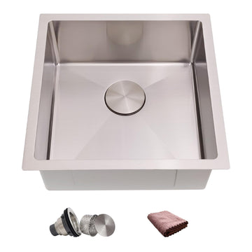 18 Inch Bar Sink Undermount, 18x18 Wet Bar Sink, Single Bowl Prep Sink, Outdoor, 18 Gauge 304 Small Stainless Steel