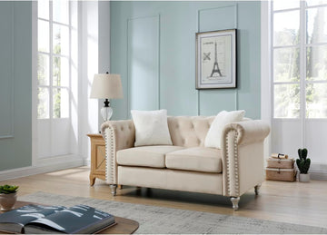 Loveseat Sofa, Modern Tufted Design, Micro Suede Velvet, Nailhead Accent, Comfortable Seating, 60 Inch