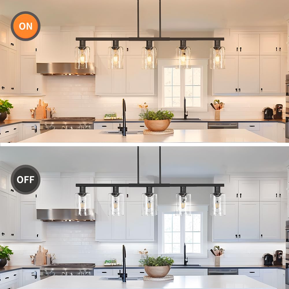 Kitchen Island Light, Black Dining Room Light Fixture Over Table, Farmhouse Linear Pendant Lights Kitchen