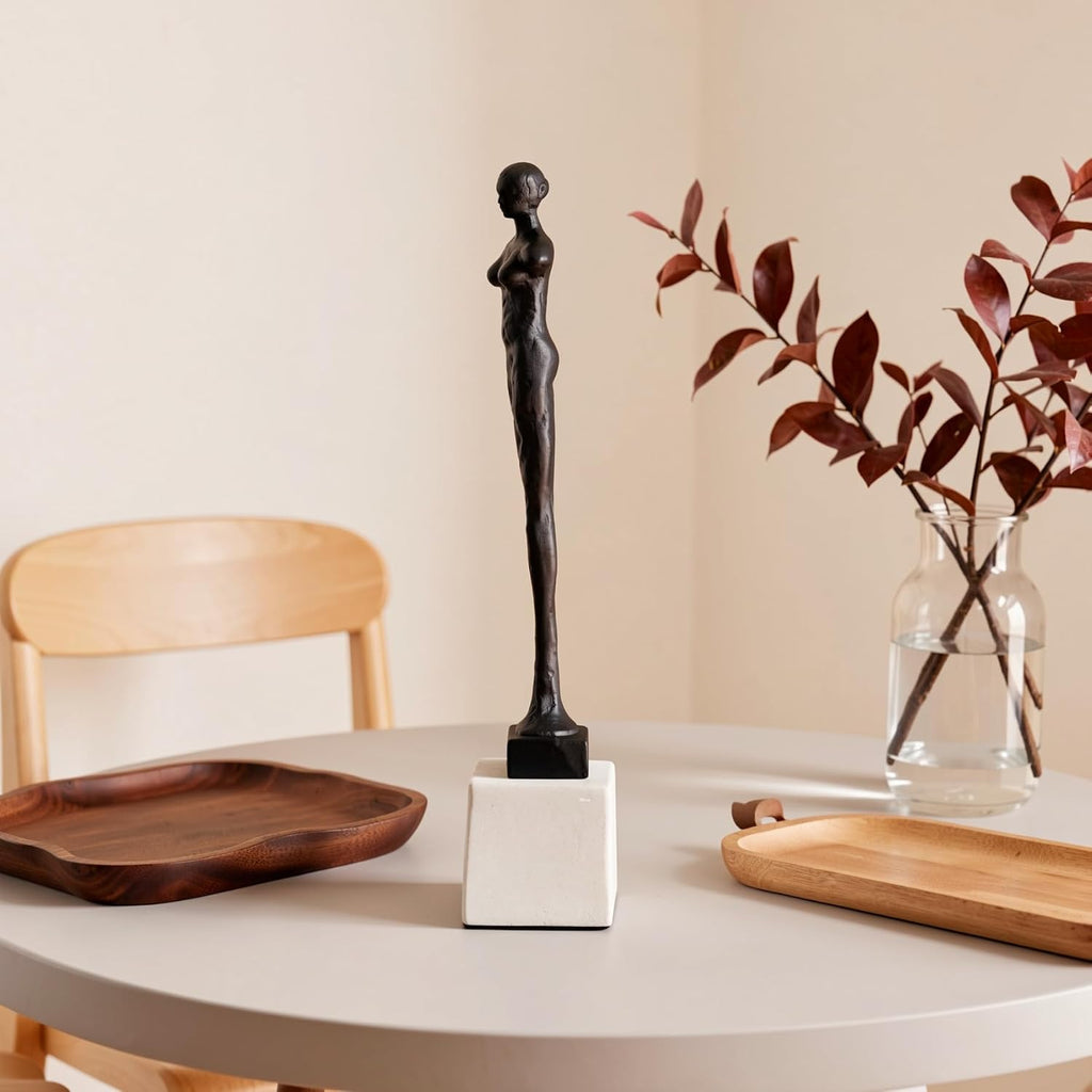 Giacometti Style Standing Man & Woman Abstract Armless Sculpture - Handcrafted Metal Art Statue with Marble Base