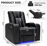 Power Home Theater Seating, Set of 2 PU Leather Electric Recliner Chair with USB Tape-C Ports, LED Light