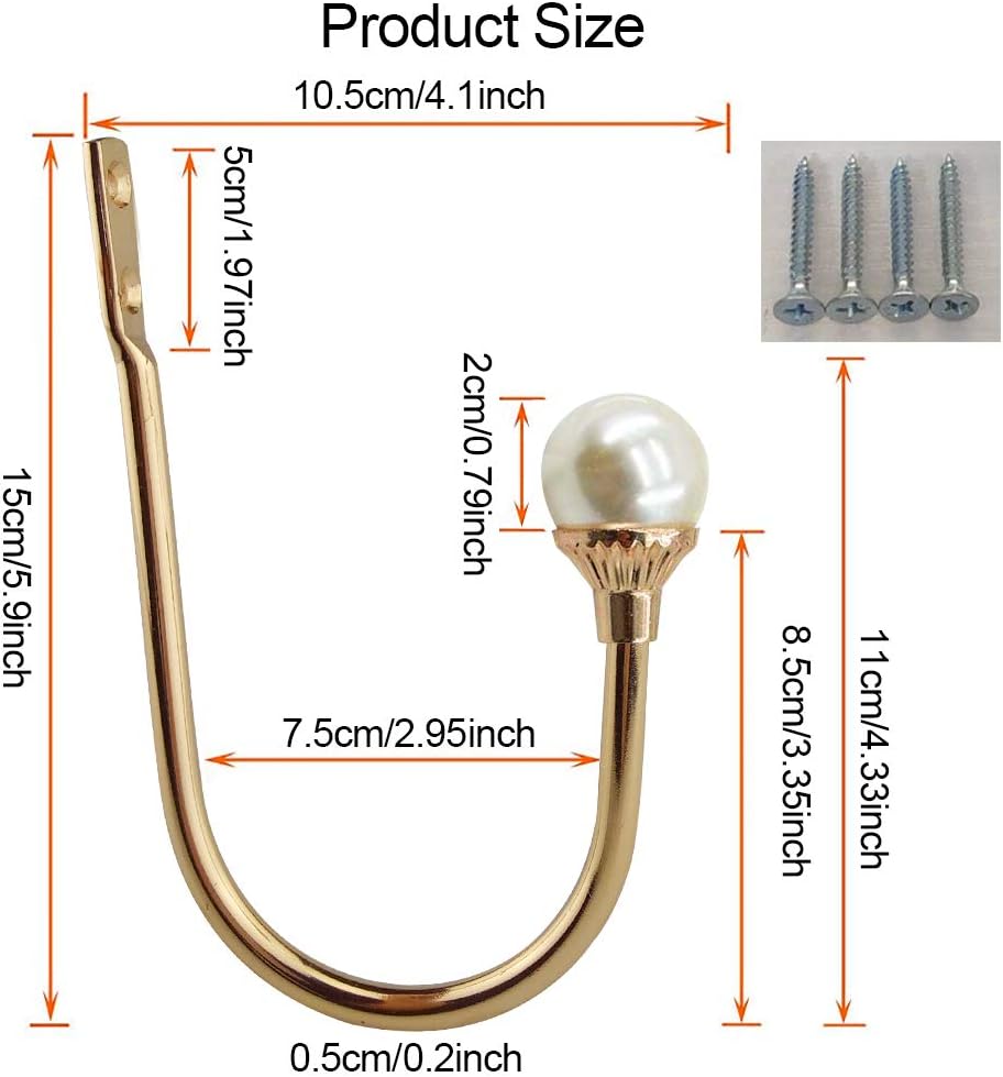 2 Pack Curtain Holdbacks Wall Mounted Curtain Tiebacks Hooks Plastic Pearl U Shape Curtain Tiebacks with Screws