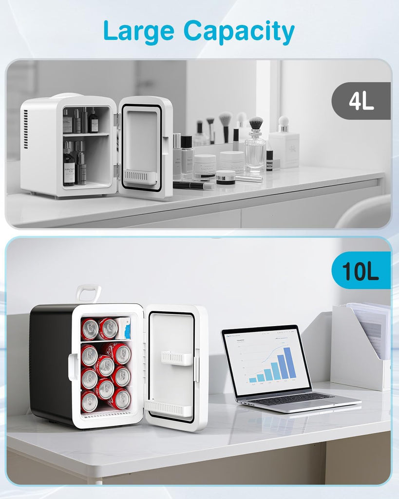 Compact Mini Fridge, 10L Portable Small Refrigerator, 2.6 Gal Mini Fridge with AC/DC Adapters, Small Cosmetics Cooler