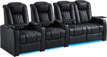 Home Theater Seating Seats Classic Series Top Grain Leather Loveseat Recliner Chairs Dual Power Movie Gaming Sofa