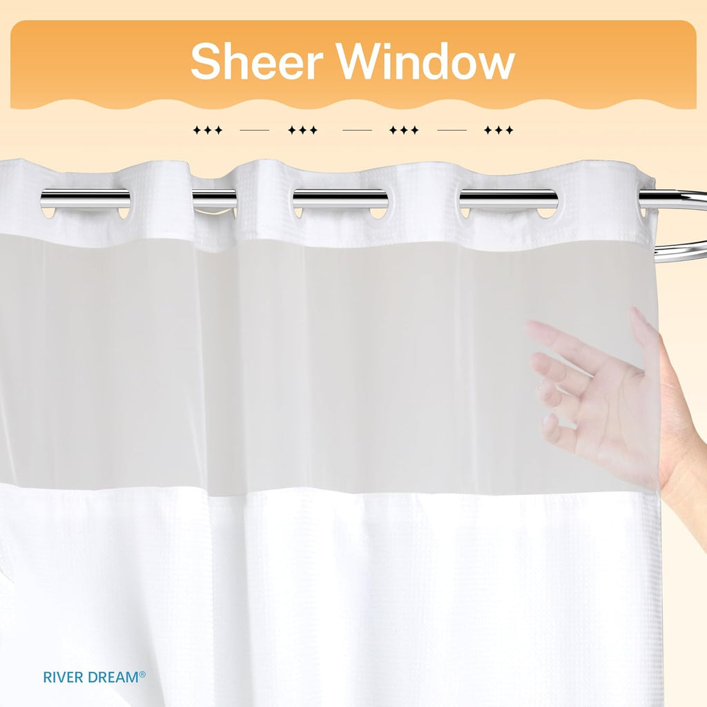 Heavyweight Waffle No Hook Shower Curtain with Liner,White,71x74 | Dotted Waffle,Snap-in Liner,Heavy
