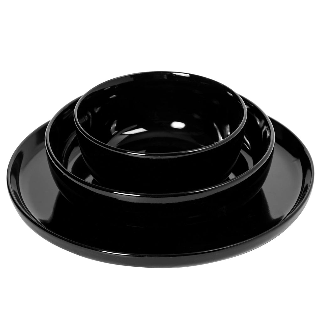 Oslo 12-Piece Porcelain Chip and Scratch Resistant Dinnerware Set, Service for 4 - Black Plates and Bowls, Microwave