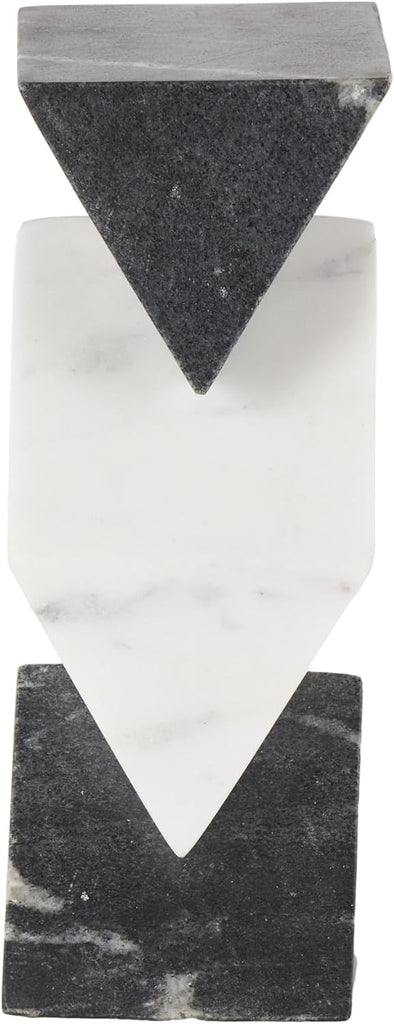 79 Marble Geometric Decorative Sculpture Stacked Pyramid Home Decor Statue with White Diamond Center, Accent Figurine