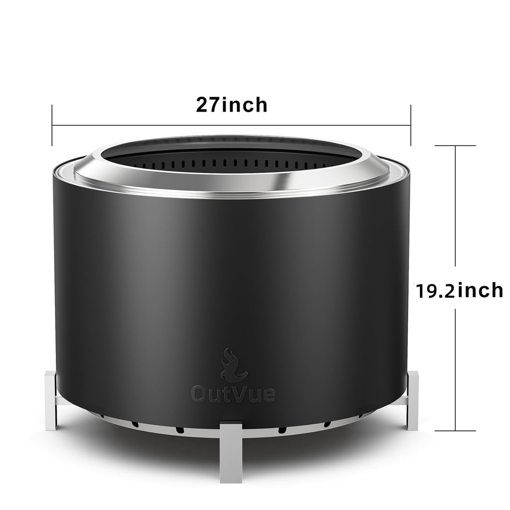 27 Inch Stainless Steel Smokeless Fire Pit with Waterproof Cover