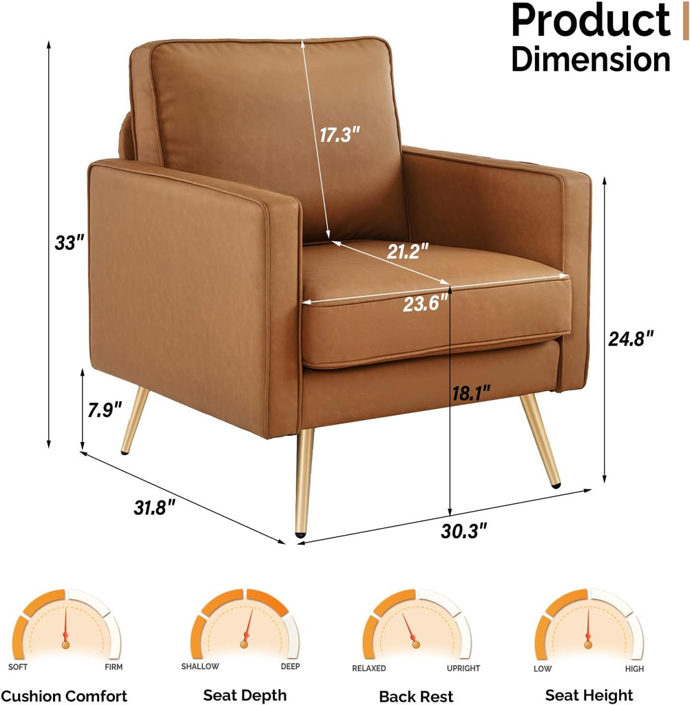 Modern Reading Chair — Cognac PU Leather
