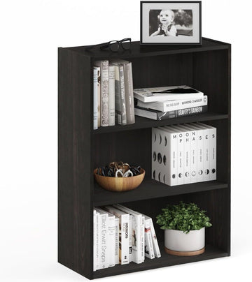 PASIR Book Shelf, 3-Tier Bookshelf, Bookcase, 9.7" x 23.7" x 31.5", Blackwood