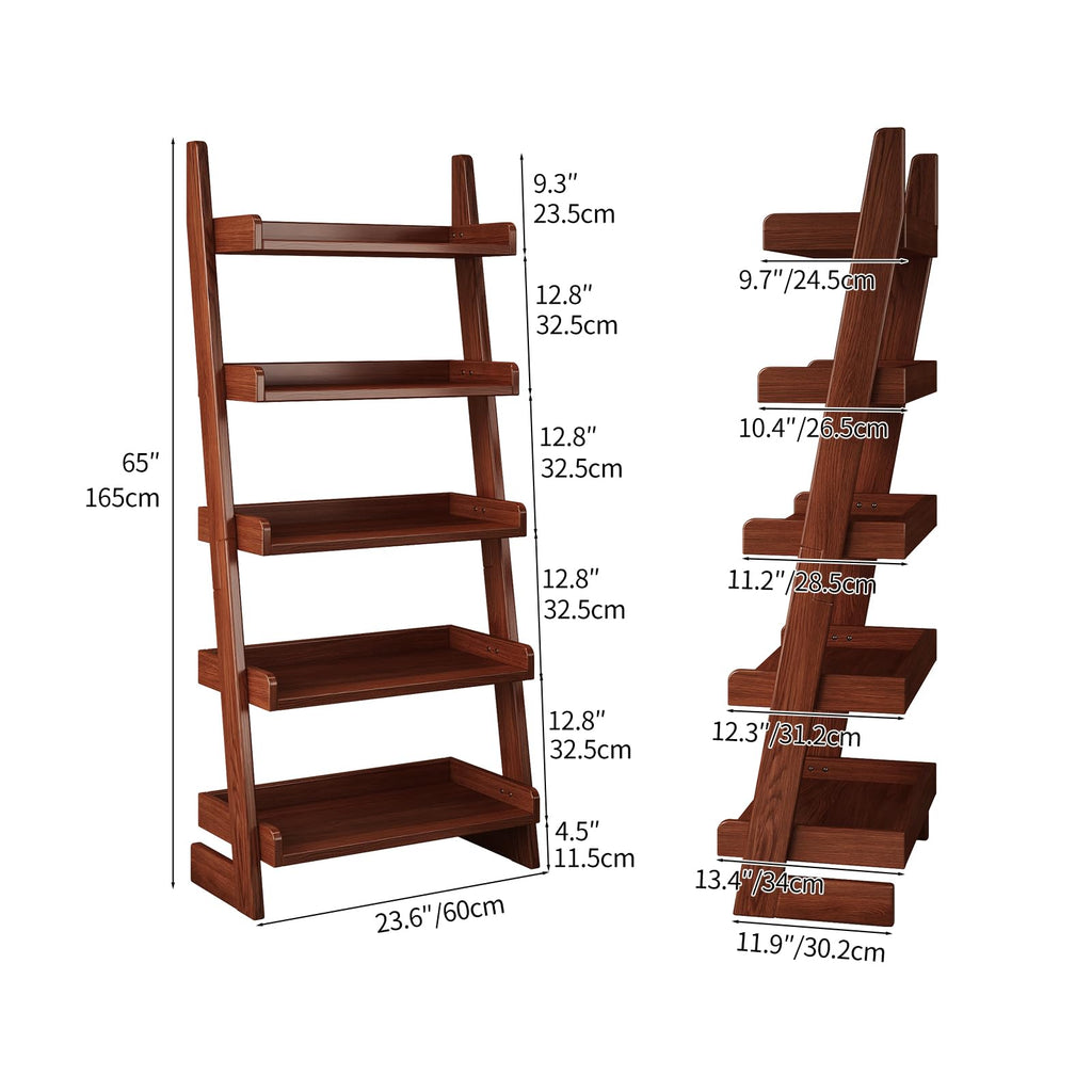 5 Tier Ladder Shelf, Ladder Bookshelf with Wood Frame