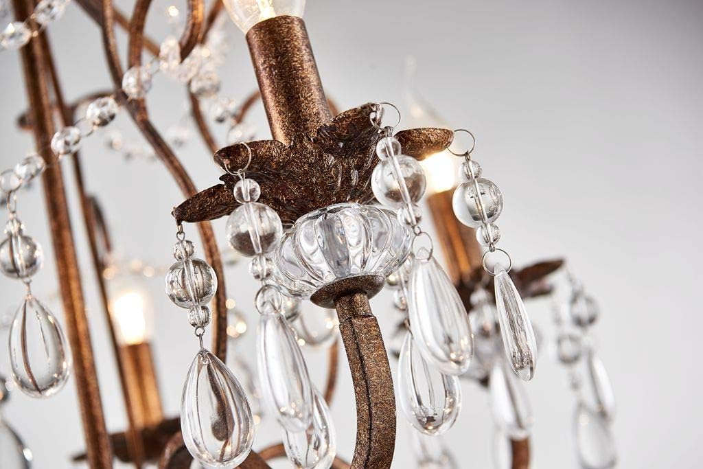 5-Lights Crystal Chandelier in Farmhouse Style, K9 Crystal Pendant Light for Bedroom, Dining Room, Living Room, H24 x D23, Chain Adjustable