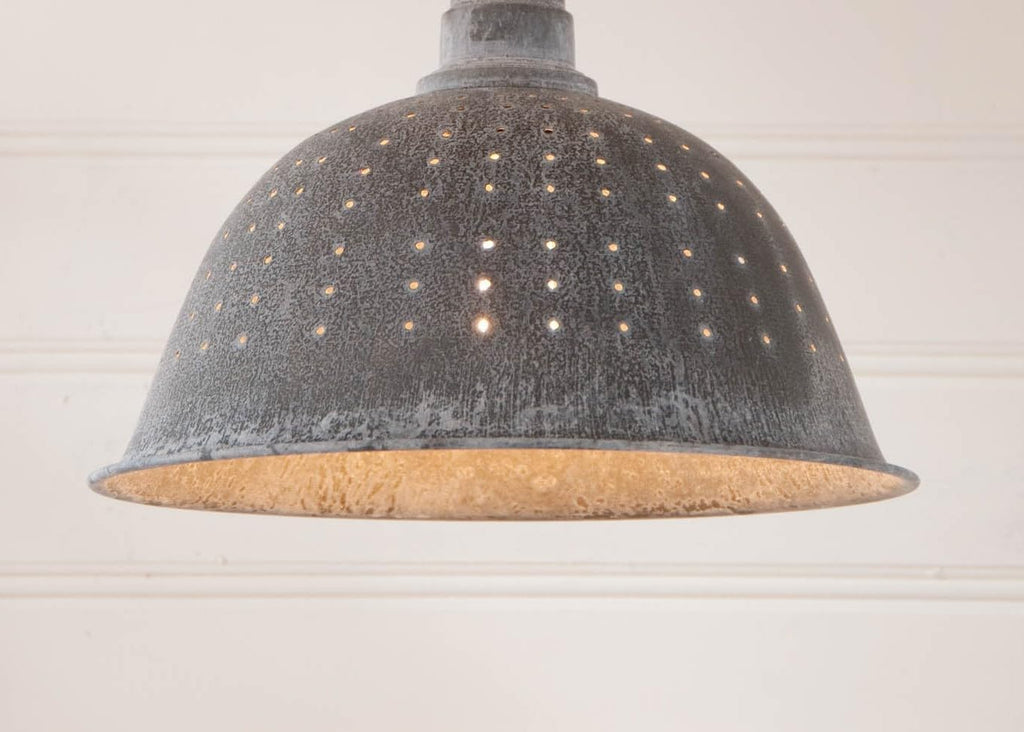 Metal Colander Pendant Light in Weathered Zinc 12 Inches Diameter
