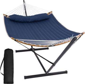 Portable Outdoor Hammock with Stand, Heavy Duty Hammock with Carrying Bag, Soft Pillow, Balance Ropes, Dark Blue |