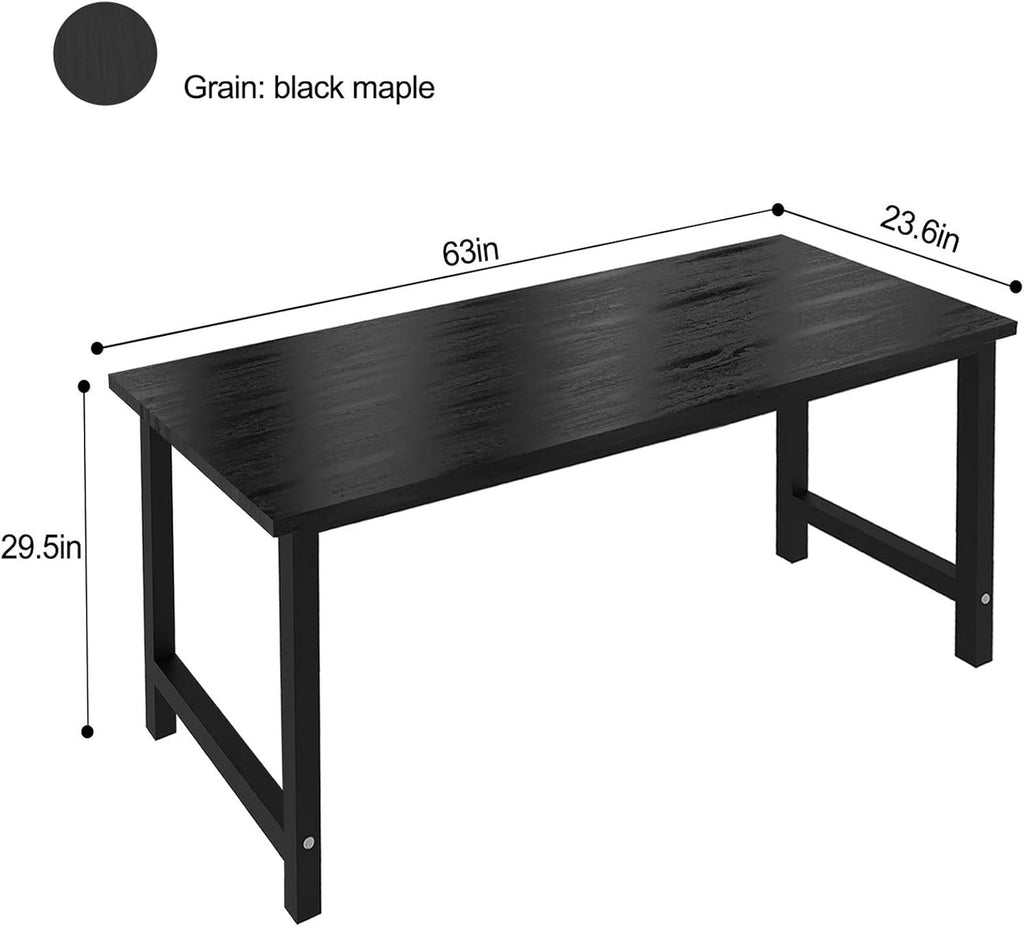 Modern Computer Desk 63 inch Large Office Desk Writing Study Table Desk Workstation Wide Metal Sturdy Frame Thicker