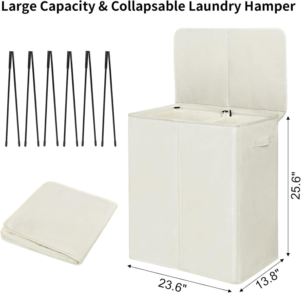 140L Double Laundry Hamper 2 Section with Lid and Removable Bags | Divided Laundry Basket, Large Dirty Clothes Hamper