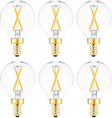 E12 Globe LED Bulb 25 Watt Equivalent Candelabra Base Round Bulb, G16.5 LED 2W Dimmable Warm White 2700K Clear Glass (Pack Of 6)