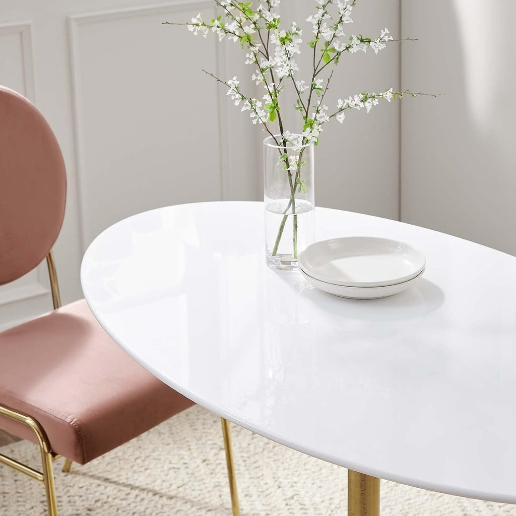 Inspired Saarinen Style Tulip Oval Pedestal Dining Table — Gold Base / White Top, 48″ Oval