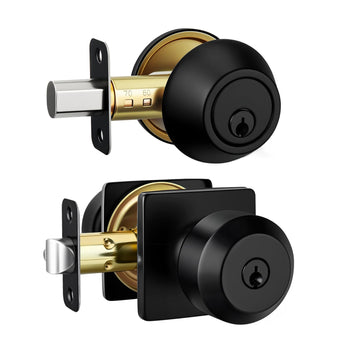 Matte Black Exterior Door Knob and Deadbolt Set, Keyed-Different Entry Locksets with Lock and Key 1 Pack Set