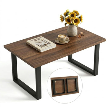 Walnut Folding Coffee Table, No Assembly Required for Small Spaces, 35.5In