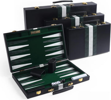 Travel Medium 15 Inch Backgammon Black Sets Classic Board Game with Premium Leather Case, Portable Travels Strategy