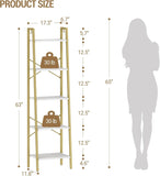 Ladder Shelf, Bookshelf Bookcase, Freestanding Corner Storage Shelve with 2 Hooks, Industrial
