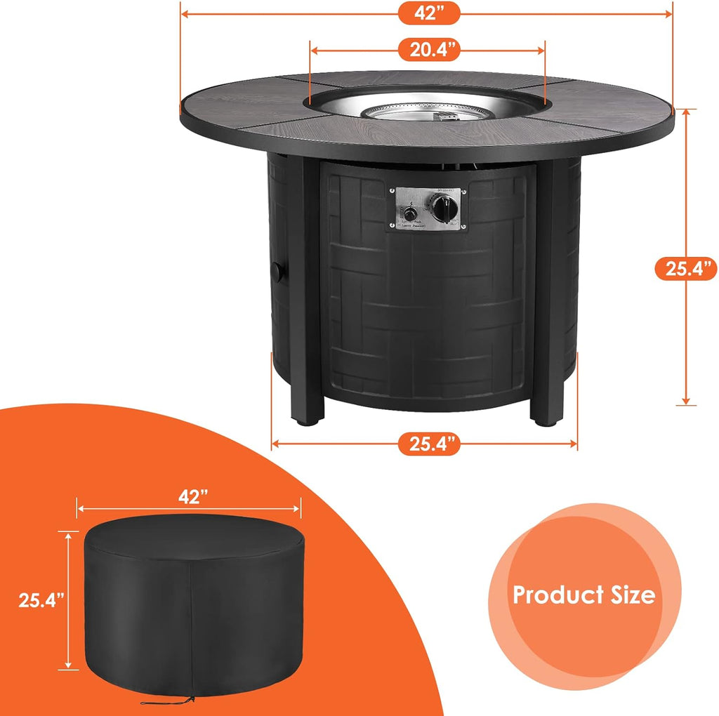 Propane Fire Pit Table 42 Inch Round – 50,000 BTU Outdoor Fire Pit with Lid, Converts to Patio Coffee Table, Certified, Includes Waterproof Cover & - Image 7