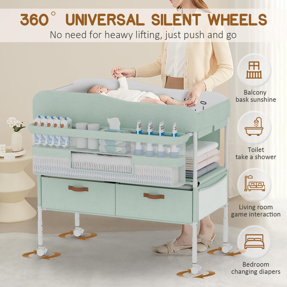 Diaper Changing Station, Portable Changing Table for Baby, Diaper Changing Table with Storage Drawers, Waterproof