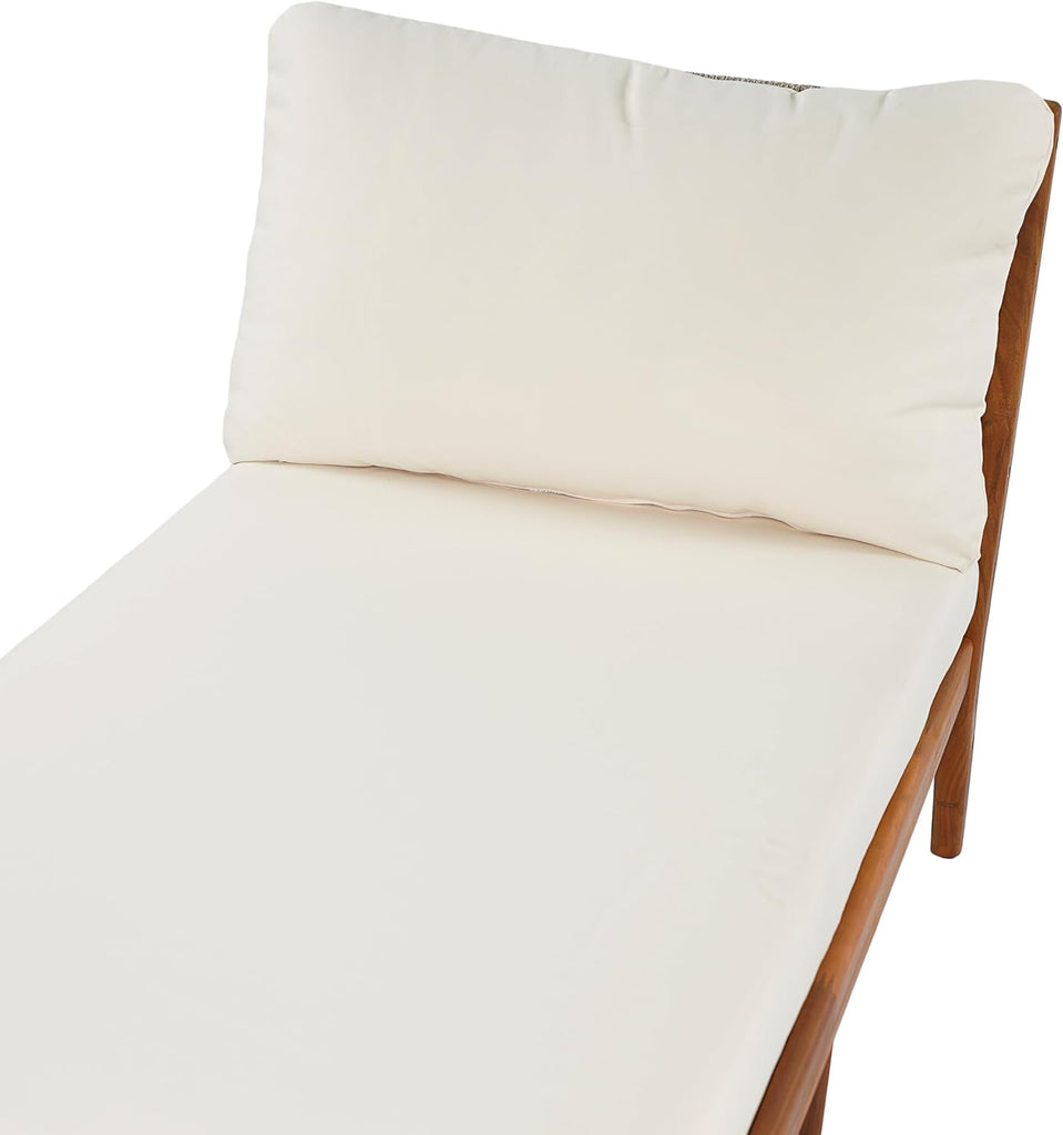 Acacia Wood Chaise Lounge Chair Outdoor With Water Resistant Cushion, Outdoor Recliner Chair With Hand-Woven