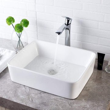 Vessel Sink Rectangle 19 Inch Bathroom Sink, Rectangular Modern Above Counter Bathroom Sinks White 19x15 Inch Porcelain Ceramic Vessel