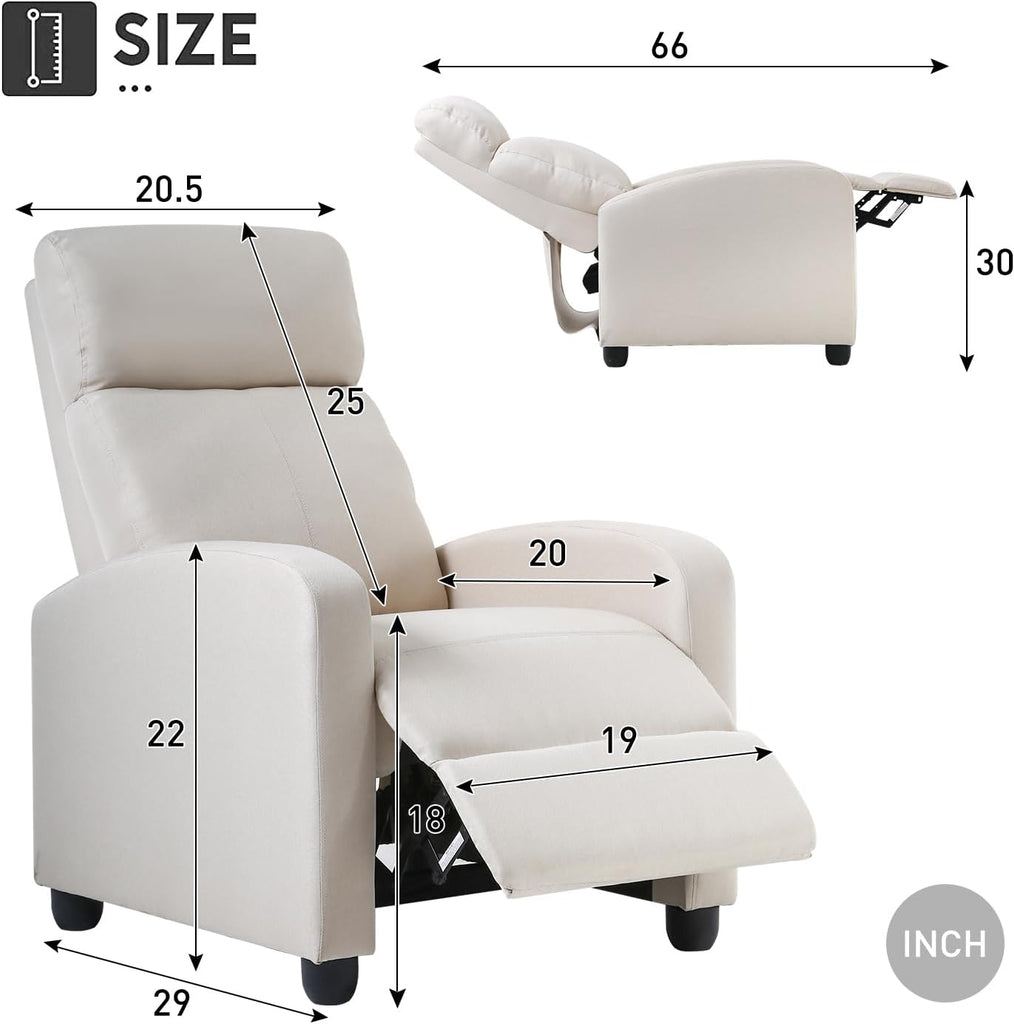 Recliner Chair Single Reclining Sofa Home Theater Seating with Lumbar Support and Padded Backrest for Living Room and Bedroom (Leather, Black)