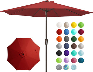 9FT Outdoor Patio Umbrella Outdoor Table Umbrella with Push Button Tilt and Crank - Red